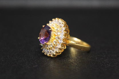 Sterling Silver (Gold Plated) Ring - Natural Amethyst