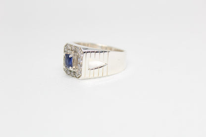 Sterling Silver Men's Ring with Natura Ceylon Blue sapphire