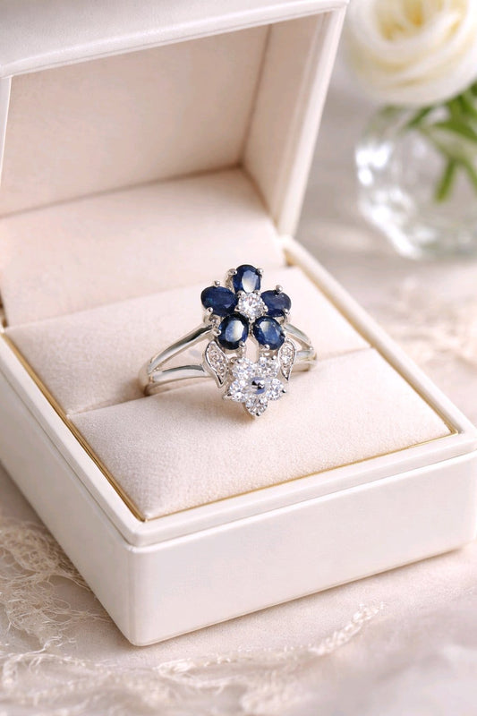 925 Sterling Silver Ring with  Natural Ceylon Blue Sapphires
