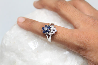 925 Sterling Silver Ring with  Natural Ceylon Blue Sapphires