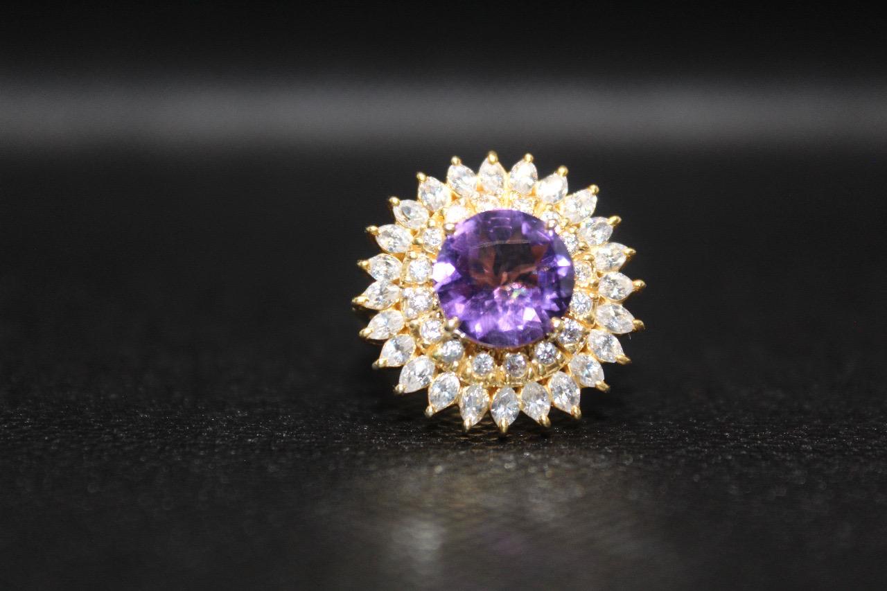 Sterling Silver (Gold Plated) Ring - Natural Amethyst