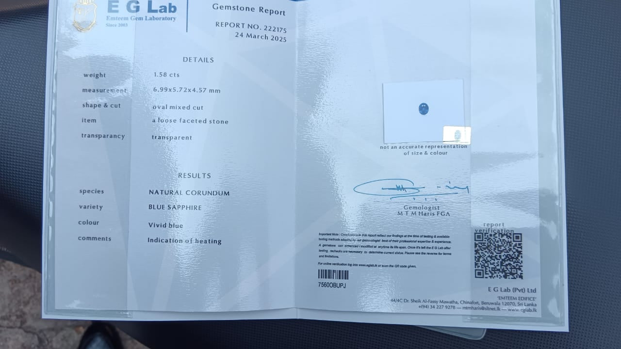 Natural Ceylon Blue Sapphire (Heated) - 1.58 Carats (Certified)