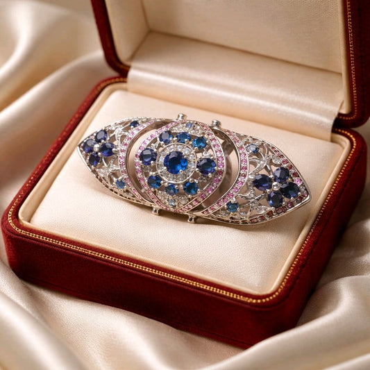 Handmade 925 Silver Ladies' Ring with natural Ceylon Blue and Pink Sapphires (Certified)