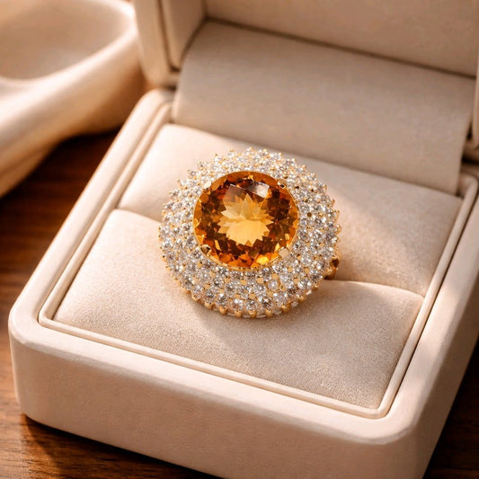 925 Sterling Silver Ring (Gold Plated) with a Natural Citrine Stone
