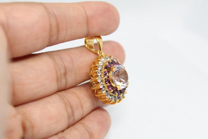 Sterling Silver (Gold Plated) Jewellery set with natural amethyst and surrounded by dazzling garnets