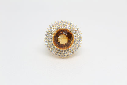 925 Sterling Silver Ring (Gold Plated) with a Natural Citrine Stone