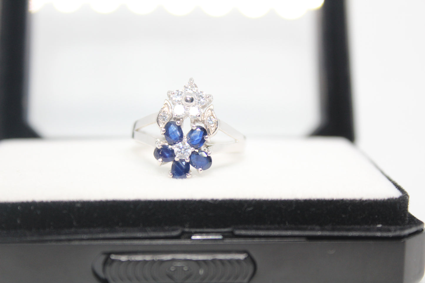 925 Sterling Silver Ring with  Natural Ceylon Blue Sapphires