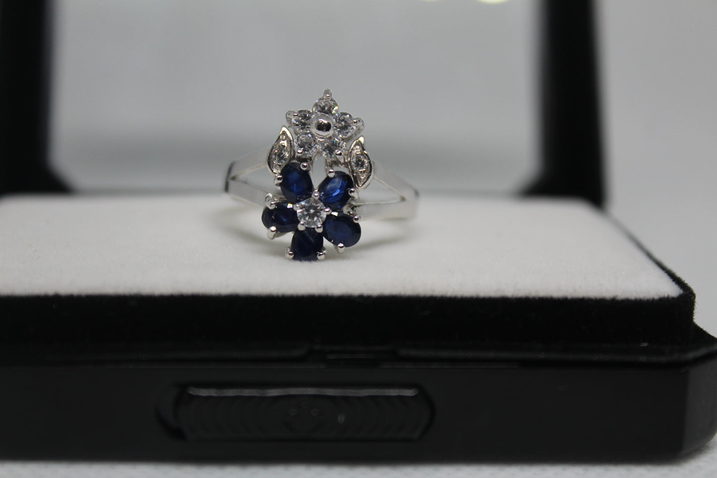 925 Sterling Silver Ring with  Natural Ceylon Blue Sapphires