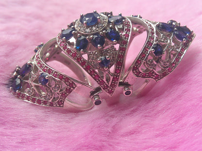 Handmade 925 Silver Ladies' Ring with natural Ceylon Blue and Pink Sapphires (Certified)