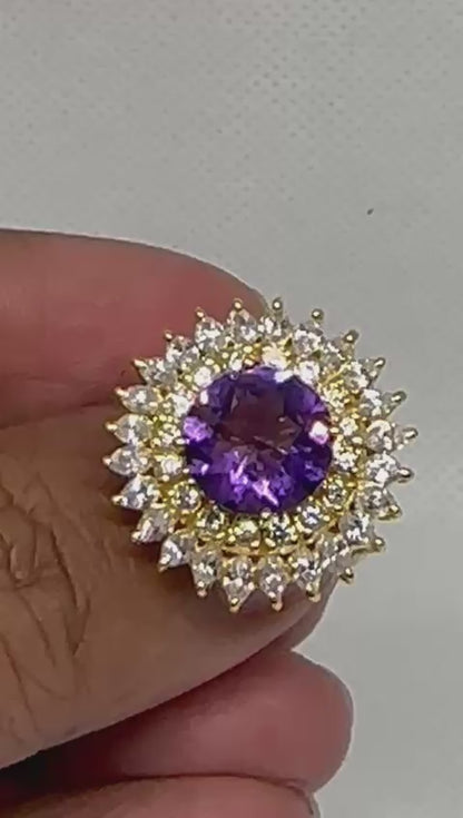 Sterling Silver (Gold Plated) Ring - Natural Amethyst