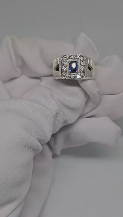 Sterling Silver Men's Ring with Natura Ceylon Blue sapphire